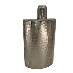 10 oz Flask German Hammered Chromed Brass Circa Pre WW2 Twist Top Co 7.5" Marked